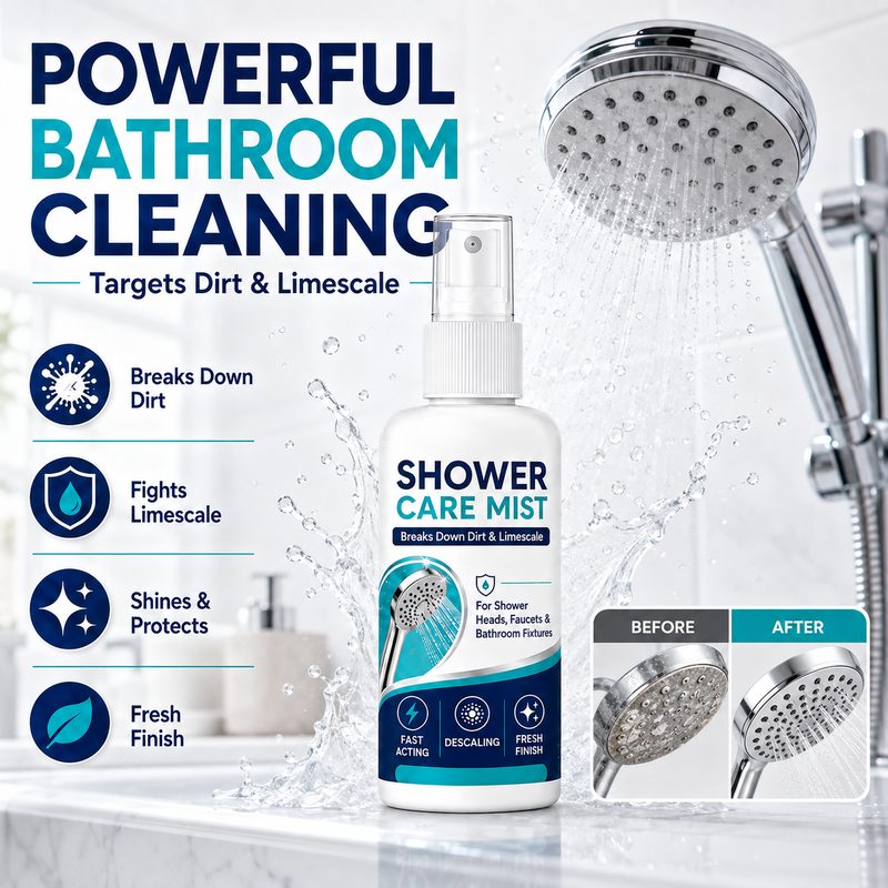 Fast-Acting Shower Limescale Remover Spray – Dissolves stubborn mineral deposits & hard water stains. Restores water flow & shine – just spray & wipe!