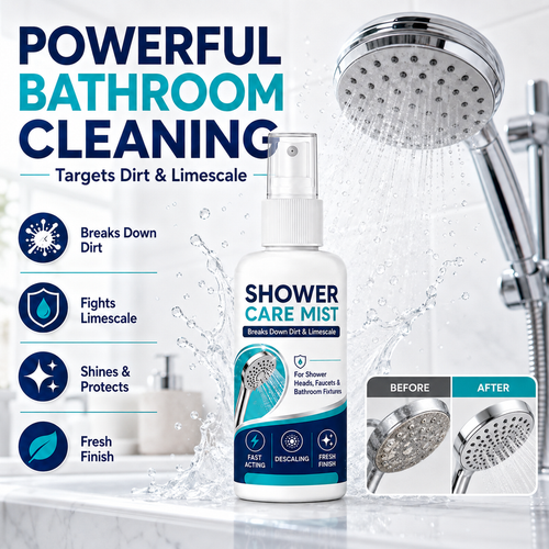 Fast-Acting Shower Limescale Remover Spray – Dissolves stubborn mineral deposits & hard water stains. Restores water flow & shine – just spray & wipe!