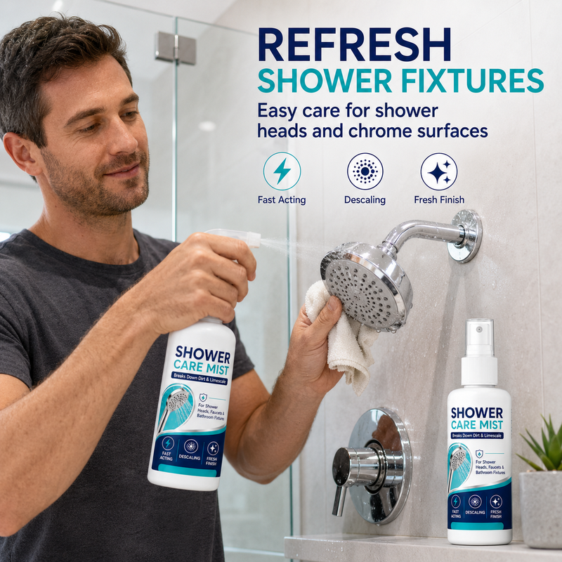 Fast-Acting Shower Limescale Remover Spray – Dissolves stubborn mineral deposits & hard water stains. Restores water flow & shine – just spray & wipe!