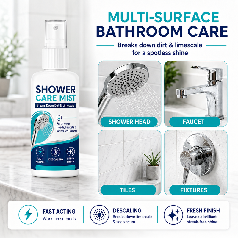 Fast-Acting Shower Limescale Remover Spray – Dissolves stubborn mineral deposits & hard water stains. Restores water flow & shine – just spray & wipe!