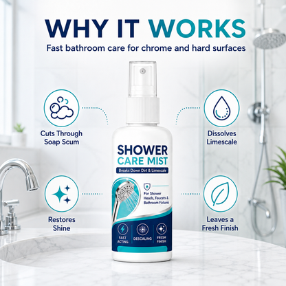 Fast-Acting Shower Limescale Remover Spray – Dissolves stubborn mineral deposits & hard water stains. Restores water flow & shine – just spray & wipe!