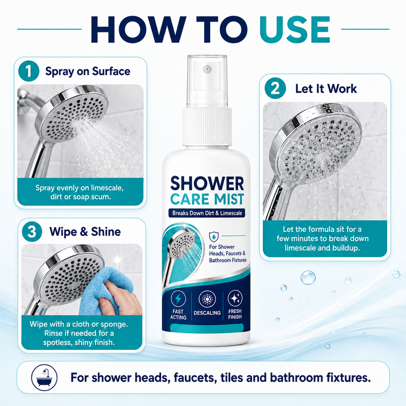 Fast-Acting Shower Limescale Remover Spray – Dissolves stubborn mineral deposits & hard water stains. Restores water flow & shine – just spray & wipe!