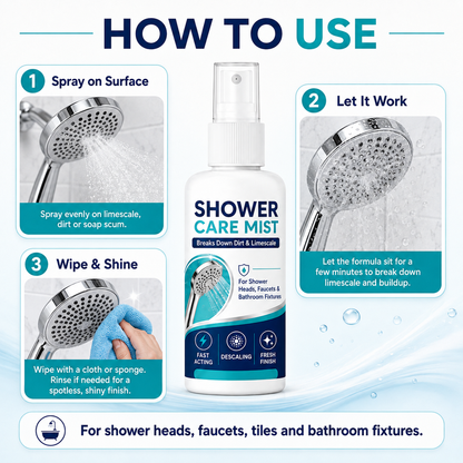 Fast-Acting Shower Limescale Remover Spray – Dissolves stubborn mineral deposits & hard water stains. Restores water flow & shine – just spray & wipe!